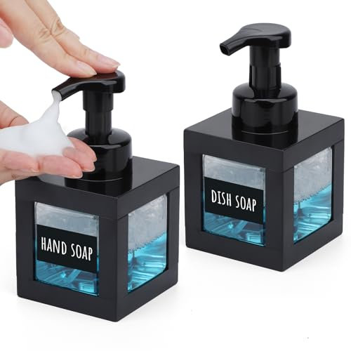 Segbeauty Schaumseifenspender, 2 Stück 350ml Seifenspender Set Schwarz, Schaumspender Kunststoff, Handseifenspender mit Etiketten, Seifenspender Bad