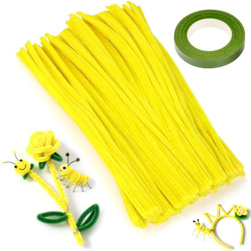 XRXYMQ 200 styck Chenille Pipe Cleaners Ljusgul Pipe Cleaner 6mmx300mm Chenille Pipe Cleaner Färgglada Färger för Kreativitet Chenilletråd Chenille för DIY Dekoration Blommor