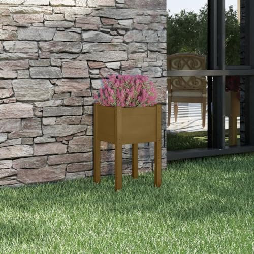 JHQHSM Fioriera da Giardino, Cassetta per piante Vaso da giardino Vasi per piante Fioriere da esterno Rialzato da giardino Adatto per Patio Giardino Balcone Ambra 40x40x70 cm in Massello di Pino