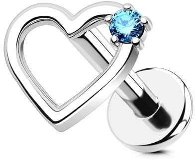 OUFER 16G Herz Knorpel Ohrpiercing Titan G23 Helix Ring Innengewinde Conch Earring 6 mm Klar/Blau/Rosa/Grün CZ Körperpiercing für Damen Labret Piercing