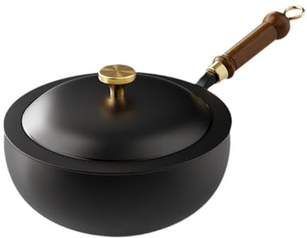 LeeQinersw Iron Wok avec couvercle chinois wok french, 24 Cm de Diamètre