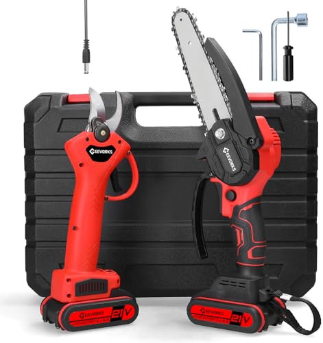 Motosega elettrica portatile da 21 V 6 pollici e cesoie da potatura senza fili da 25 mm Kit per tagliatrice per spaccare il legno, strumento portatile per la lavorazione del legno per giardino
