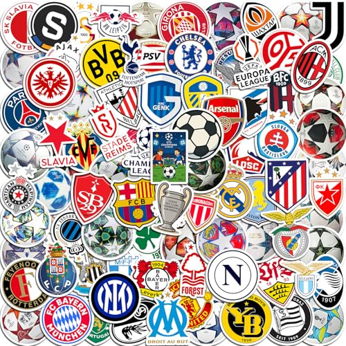 105 PCS Football Stickers, Football Club Team Vinyl PVC Waterproof Stickers for Water Bottles, Scrapbooking, Laptops, Luggage Gifts for Kids, Teens and Adults