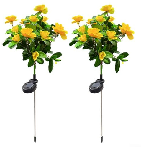 Flexible Stem Solar Flower Lighting Set 2 Pack of Rhododendrons Designed to Enhance Your Outdoor Garden Decor (Yellow)