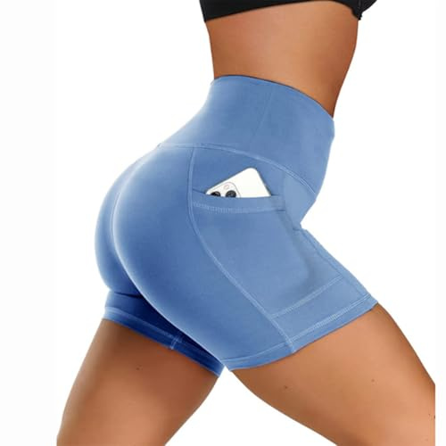 Damcykelbyxor med hög midja Sexiga Yoga Gym Cykelbyxor med hög midja Andningsbara(Size:2XL,Color:Blue)