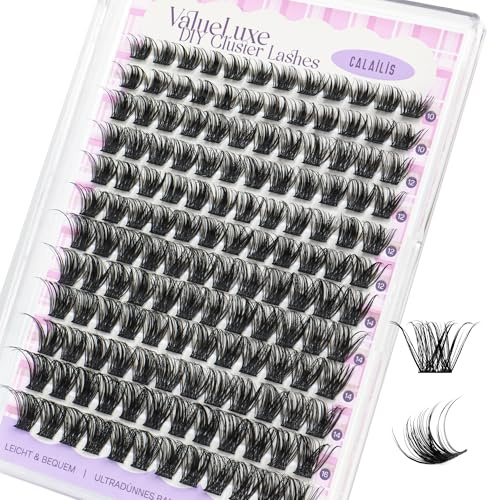 CALAILIS Wimpern Extensions 144 Pcs D Curl DIY Einzelne Wimpern Mega Volume und Wiederverwendbare Wispy Cluster Lashes Super Thin Band und Weich Comfotable den ganzen Tag (A14)