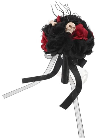 IMIKEYA Bouquet Halloween Rose Artificielle Noir et Rouge avec Crâne Décoratif Bouquet pour Mariée et Décoration de Fête Fleurs Artificielles Polyvalentes pour Centre de Table et Ambiance