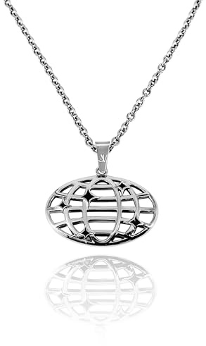JVillion Globus Anhänger Halskette Silber Herren 2mm Rolo Kette Edelstahl Minimalistisch Streetwear Schmuck Wasserfest Geschenkidee