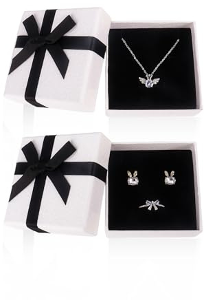 Nideen 2 Pack Jewellery Gift Box for Presents, Small Gift Box with Lid for Earring Necklace Bracelet(White and Black)