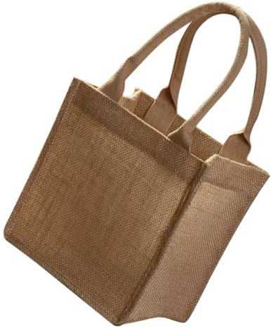 FONDOTIN Borsa Juta Piccola con Manici in Juta Resistente e Rivestita Tote Bag Riutilizzabile per Personalizzabile DIY e Uso per Feste e Regali