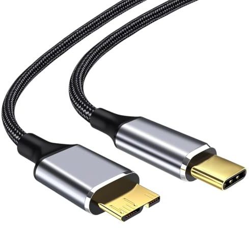 Hard Drive Cable 0.5M USB 3.0 C to Micro B Cable 10Gbps Micro B to USB C Lead Nylon Braided Portable External Hard Drive Cord for My Passport Maxtor Seagate Expansion Galaxy S5 M3 Note 3 WD Toshiba