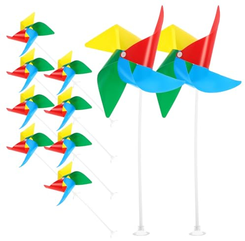 CVUTOVO 10pcs Moulin à Vent Décoratif en Plastique Coloré pour Jardin Extérieur et Occasions Festives, Installation Facile, Décoration Ludique pour Garçon et Filles