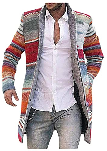 Trench-coat tendance imprimé pour homme - Veste longue décontractée à simple boutonnage - Col cranté - Longueur chaude - Coupe-vent - Revers classique - Vêtement d'extérieur d'hiver