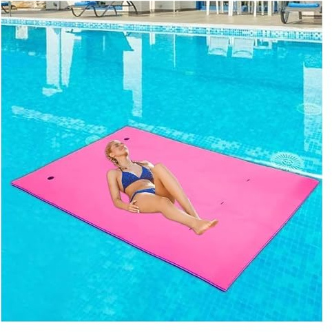 Flytande vattendyna, ögleband, upprullbar flytande ö for 4-6 personer vid pool, sjö, hav, rosa(Pink,3.5mx1.8mx3.3cm)