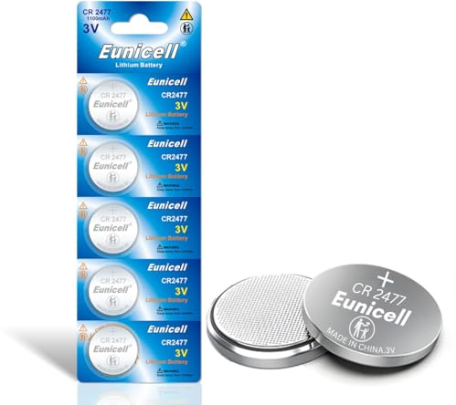 Eunicell - 5 CR2477 3V lithium Coin Battery/Button Battery - Suitable for use in LED lights, Digital Voice Recorders, Toys, Blood Glucose, Cholesterol Testing, Meters, Toys