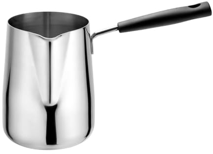 Olla de fusión con boquilla de vertido, capacidad de preparación multitarea, 600 ml, calentador de café y mantequilla de acero inoxidable, sartén para estufa, fácil de limpiar, para café, leche, té