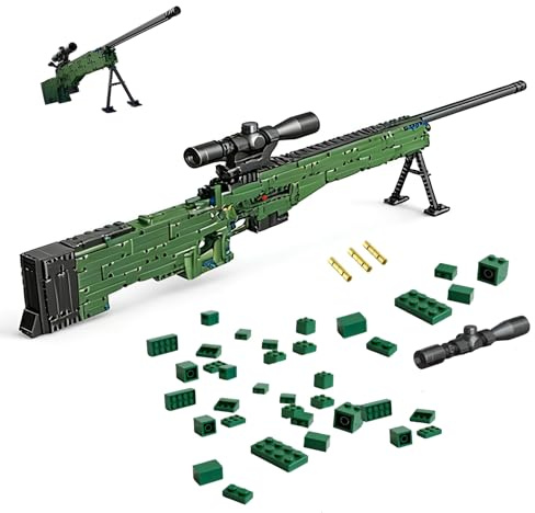 1:1 AWM-Gewehre Bausteine Bausatz, 1400+Stk Bausatz für Krieger-Scharfschützengewehre, Simulations Militär Waffen Klemmbausteinel, Geschenkideen für Militäraffine Jugendliche Erwachsene ab 14 Jahren