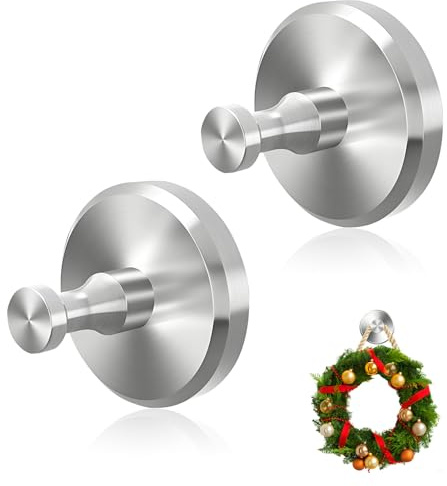 LCFVOFU 2 Pcs Suction Cup Hooks, Stainless Steel No Drill Hooks for Bathroom, Reusable Towel Hooks for Shower Glass Door, Window & Kitchen, Wreath Hanger for Front Door (Silver)