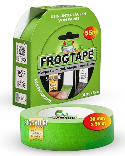 FrogTape Multi Surface Ruban de Masquage 36mm x 55m, Adhésif Peintre avec Technologie PaintBlock, Lignes Nettes, Enlèvement Sans Résidus, Scotch Peinture pour Bois Verre Métal, Vert
