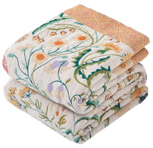 Dormilin Premium Boho Tagesdecke 200x230cm, 100% Baumwolle Doppelseitige Musselin Decke, Kuschelige Sofadecke & Bettüberwurf, Atmungsaktiv für Wohnzimmer und Schlafzimmer