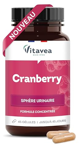 Vitavea Bien-être - Cranberry - Canneberge PACs Sphère Urinaire - 45 jours | Phase Attaque & Entretien - Formule Concentrée 37-5mg PACs - Gélule Végétale - Vegan - Fabriqué en France