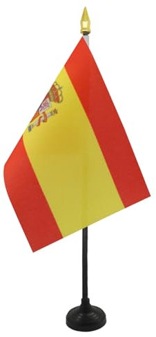 AZ FLAG - Spain Table Flag 4'' x 6'' - Spanish Mini Desk Flag 100% Polyester 15 x 10 cm - Office Mini Banner with 10'' Pole - Golden Spear