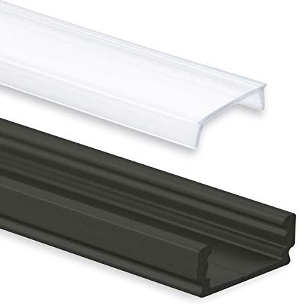 INNOVATE 2 m LED Schiene - Aluminium Profil - Aluprofil für LED Stripes/Streifen - LED Kanal - ALU Leiste - 2000mm x 17mm x 7mm (Alu Profil schwarz inkl. milchiger Abdeckung für LED Stripe)