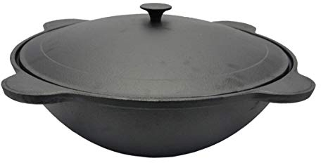 rukauf Kazan aus Gusseisen mit Deckel 14 Liter Wok Kasan Asien Schmortopf Camping 14L