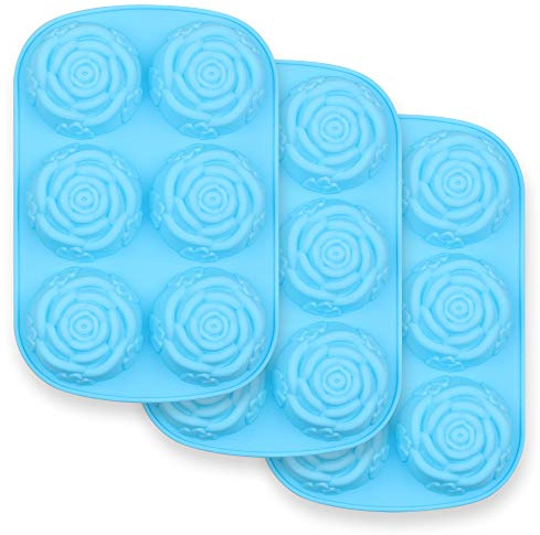 6-Hohlraum-Silikon-Blumenform, Satz von 3PCS Non-Stick Food Grade Silikon Jumbo-Rosenform für Süßigkeiten Schokoladengelee, Eiswürfel - Rosen