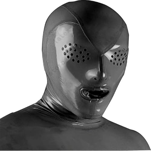 MFMYEE latex Maske Gummi SM Fetisch Volle Bondage Maske,Latex Kondom Analplug Bondage hood -Rollenspiel（Schwarz）