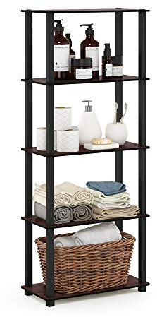 Furinno Turn-S-Tube Espositore multiuso a 5 livelli con tubi quadrati, Ciliegio scuro/Nero