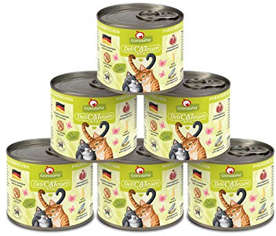 GranataPet Delicatessen Fagiano & Coniglio, 6 x 200 g, Cibo umido per gatti, cibo per gatti per buongustai, cibo senza cereali e senza zuccheri
