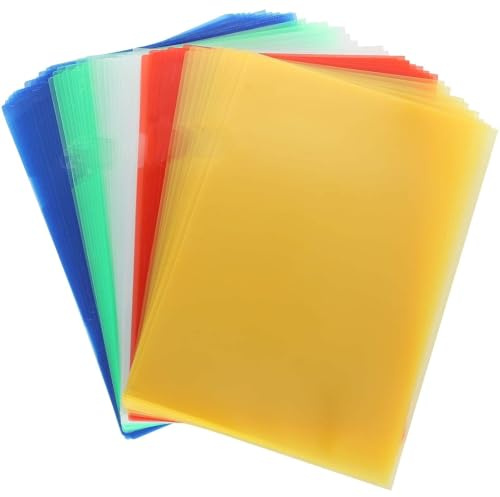 ASelected 60 Stück Kunststoffhüllen, A4, farbig, Sichthüllen, transparent, 180 Mikron, Ecktasche, farbig, Dokumententasche aus Kunststoff, für Dokumente, 31 × 22 cm