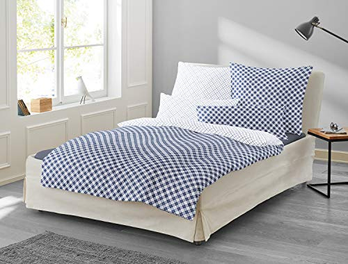 Irisette Essential Mako-Satin Bettwäsche Bea blau, 1 Bettbezug 135 x 200 cm + 1 Kissenbezug 80 x 80 cm