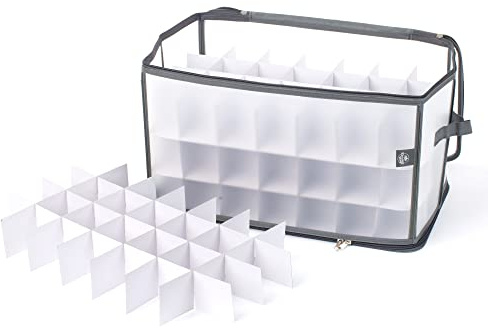 Christmas Village Christmas Tree Bauble and Decoration Storage Cube Bag Holder with Dividers for 112 Xmas Ornaments – Large Folding Holder with Separators, Zipped Lid and Handles (Grey)