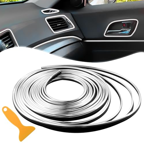 Spurtar Chrom Silber Zierstreifen Auto - Autodeko LKW Zubehör Innenraum Auto Tuning Frauen Mann Moulding Line Deko Zubehör DIY Filler Flexible Strip mit Installation Tool,10M