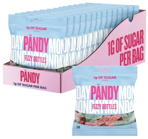 PÄNDY Fizzy Bottles Zuckerfreie Süßigkeiten Bonbons Gummibärchen ohne Zucker süßigkeiten großpackunge box zuckerfrei gummibärchen Fruchtgummis Low Carb Großpackung nur 1 g Zucker 14 x 50 g