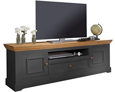 Woodroom Lowboard in Kiefer massiv grau TV-Schrank TV-Kommode (BxHxT 189x63x42 cm)