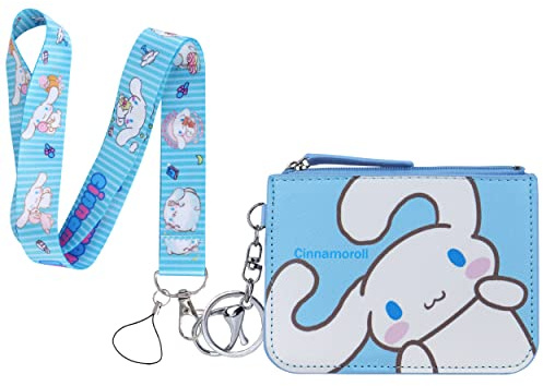 Anime ID Badge Kartenhalter Geldbörse mit Lanyard für Cinnamoroll, Münze Reißverschluss für Mädchen Frauen