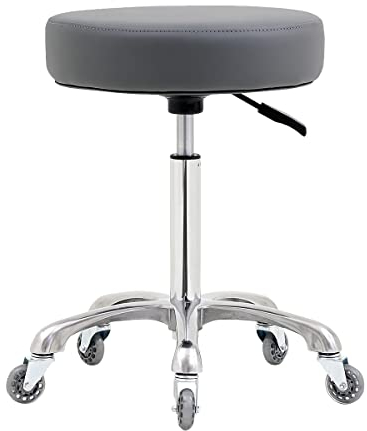 Ainilaily Hocker mit Rollen - Rollhocker höhenverstellbar 10cm Polsterung -Werkstatthocker Sitzhöhe Bürohocker Drehhocker Arbeitshocker (Grau)
