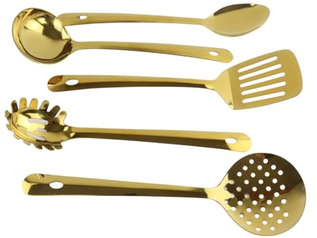 Orange85 Küchenutensilien Set - 5-teilig - Gold - Schaumlöffel - Spaghettilöffel - Suppenlöffel - Spatel - Servierlöffel