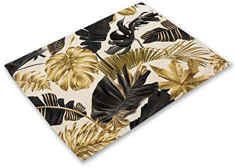 Manteles Individuales Hojas Doradas Salvamanteles Individuales Algodón Lino Lavable Mantel Individual Resistente al Calor Individuales Mesa Engrosamiento Bajoplatos 30x45cm 2 Pcs