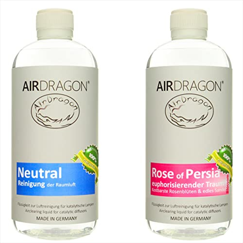 AIRDRAGON® Duft-Set - NEUTRAL + ROSE OF PERSIA - 2 x 1 Liter - katalytischer Raumduft ohne künstliche Duftstoffe - 100% naturreines ätherisches Öl - für jede katalytische Lampe - Made in Germany