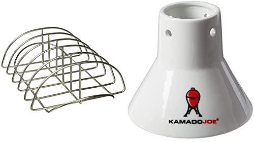 Kamado Joe KJ-RR, Non-Stick Stainless Steel BBQ Rib Rack, Holds 6 Ribs, Easy Clean Up, Coating Free. & KJ-CS Ceramic Chicken Cooking Stand