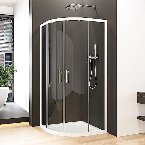 Goezes Duschkabine Eckeinstieg 90x90cm, Rund Duschkabine mit Doppel Schiebetüren 6 mm ESG Glas Runddusche Duschabtrennung Weiß Halbkreis Dusche Duschwand Höhe 185cm