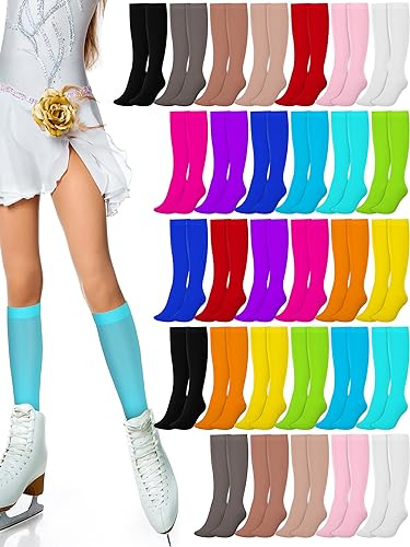 Liitrsh 30 Pairs Ice Skating Socks - Figure, Roller, Dance Socks for Women (Bright Color)