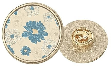 Spilla a forma di crisantemo blu con fiore rotondo in metallo dorato, Medio