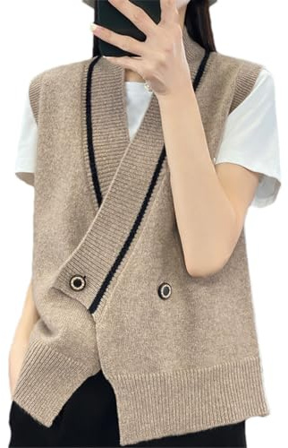 Alloaone Gilet en Cachemire Tricoté sans Manches À Col en V pour Femme