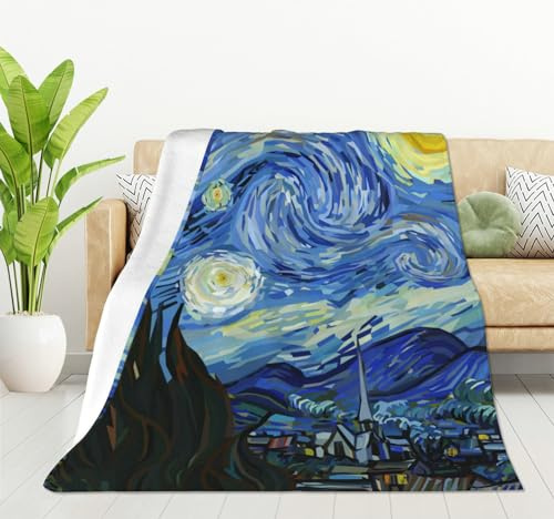 HGOD DESIGNS Classic Arts Flanell-Fleece-Bettdecke, Überwurf, Decke, leicht, gemütlich, Plüschdecke für Schlafzimmer, Wohnzimmer, Sofa, Couch, 100 x 130 cm