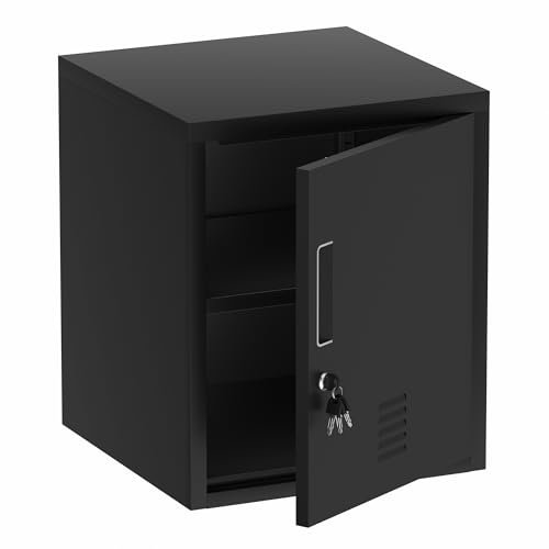 JINGUR Aufbewahrungsschrank aus Metall mit abschließbarer Tür und verstellbarem Regal für die Organisation von Home-Office-Wohnzimmer-Werkstatt (Schwarz)